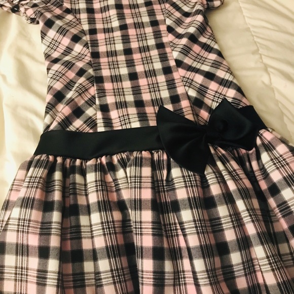 Girls Bow Attached Pale Pink & Black Dress - Picture 3 of 6